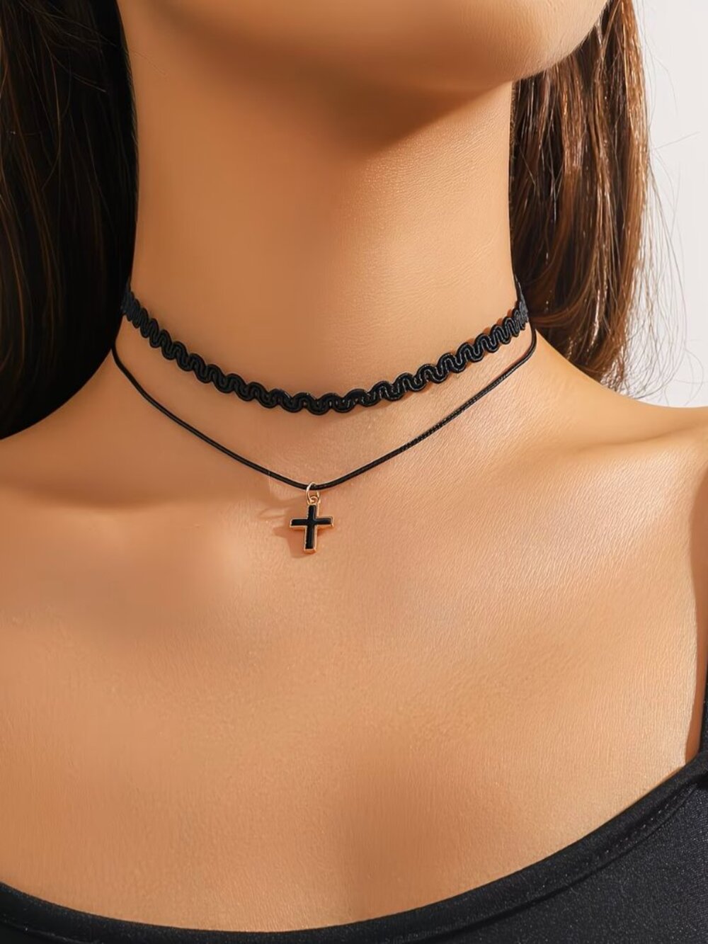 Cross Pendant Layered Choker Necklace Womens Gothic Grunge Y2K Christian Jewelry